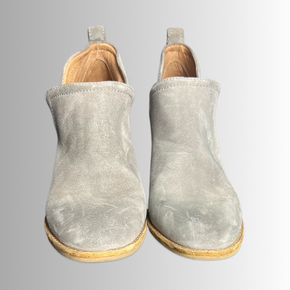 Jeffrey Campbell Rosalee Gray Suede Stacked Wood Heeled Booties, Size 7.5 - Picture 4 of 8